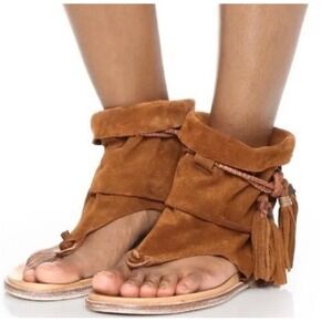 Free People Marlo‎ Boot Sandal Suede Ankle Wrap Boho  Size 7.5